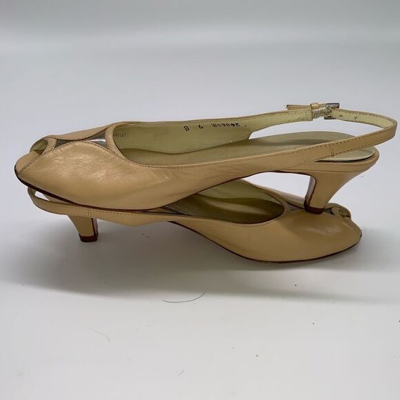 Bruno Magli Slingback Kitten Heels Peep Toe Retro - Picture 4 of 7